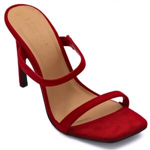 Bamboo Stiletto Sandals Womens 6 Red Faux Suede Double Strap Square Toe Party